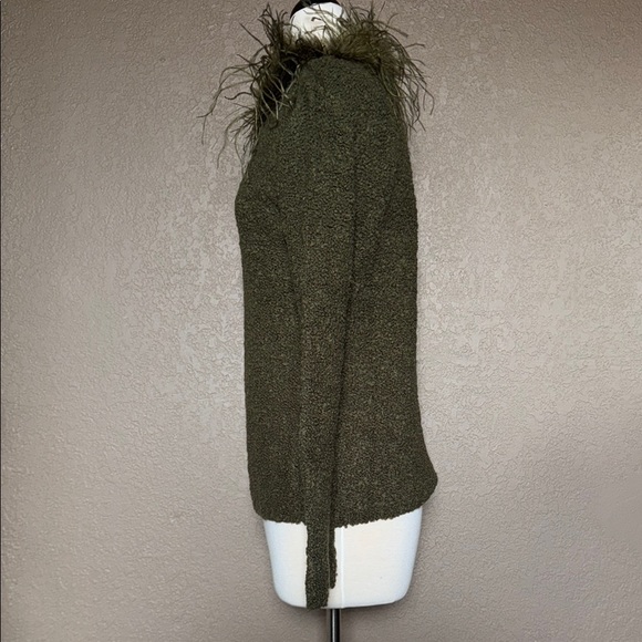 Radzoli Olive Green Sweater with Feather Trim - Picture 4 of 6